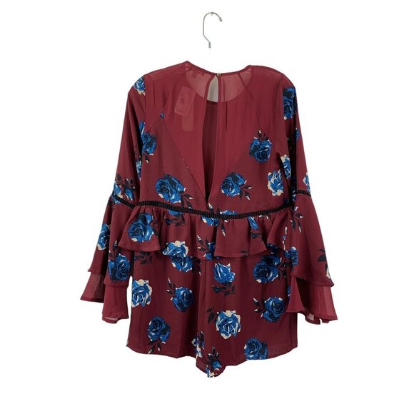 Gianni Bini Women's Burgundy Floral Romper - Picture 2 of 7